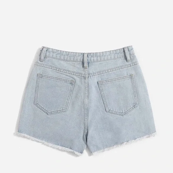 ❥𝗦𝗛𝗘𝗜𝗡: Teen Girls Ripped Raw Hem Denim Shorts - Picture 3 of 7